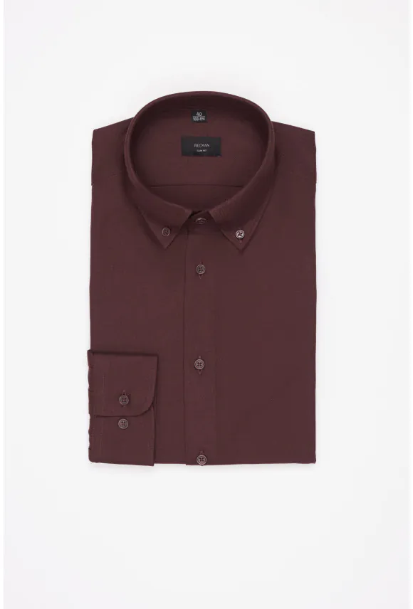 KOSZULA FORMENTO 3258D DŁUGI RĘKAW SLIM FIT BORDOWA FLANELOWA