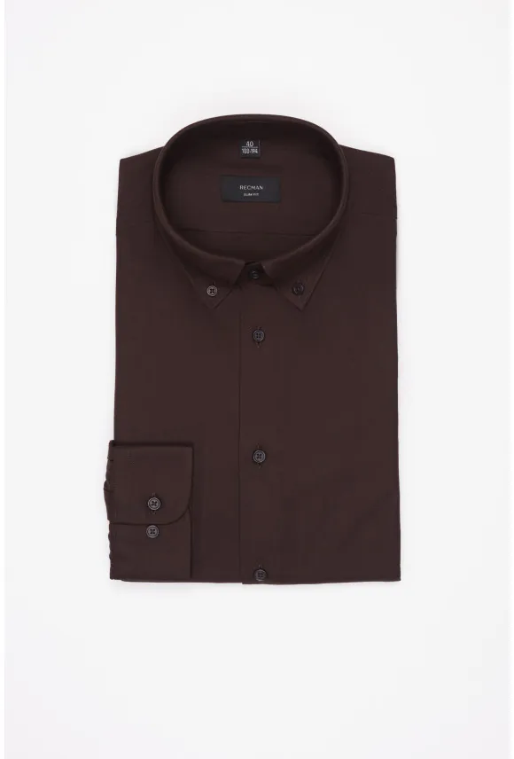 KOSZULA FORMENTO 3258D DŁUGI RĘKAW SLIM FIT BRĄZOWA 0002 FLANELOWA