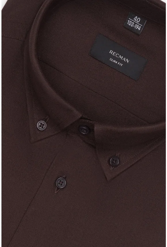 KOSZULA FORMENTO 3258D DŁUGI RĘKAW SLIM FIT BRĄZOWA 0002 FLANELOWA