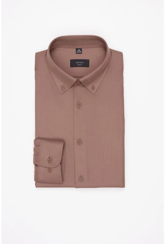 KOSZULA FORMENTO 3258D DŁUGI RĘKAW SLIM FIT BEŻOWA FLANELOWA