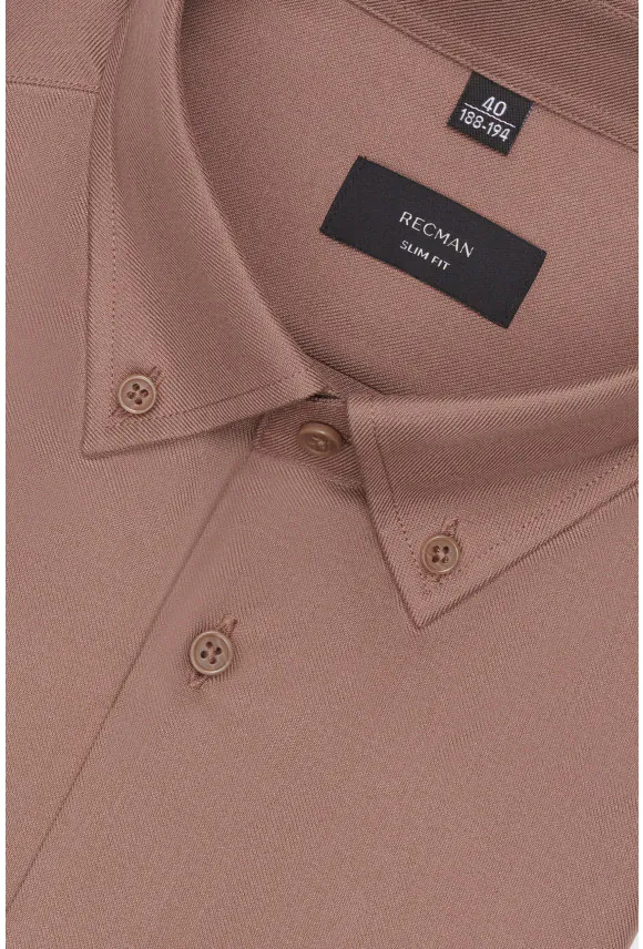 KOSZULA FORMENTO 3258D DŁUGI RĘKAW SLIM FIT BEŻOWA FLANELOWA