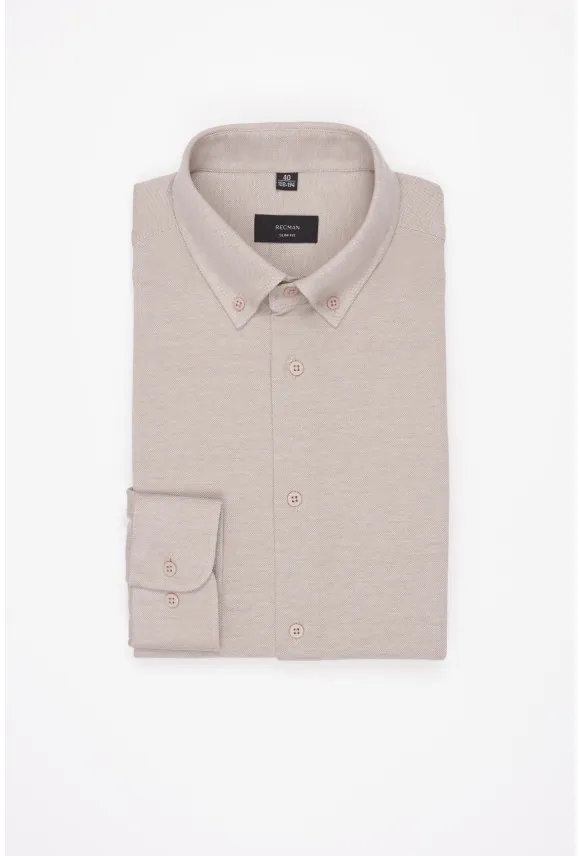 KOSZULA CORSINI 3314D DŁUGI RĘKAW SLIM FIT BEŻOWA 0001 Z BAWEŁNY