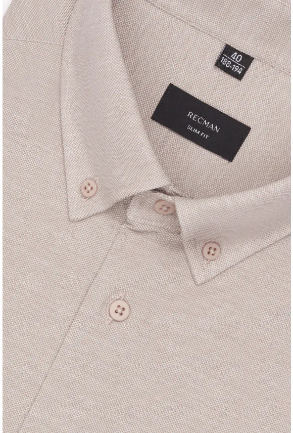KOSZULA CORSINI 3314D DŁUGI RĘKAW SLIM FIT BEŻOWA 0001 Z BAWEŁNY