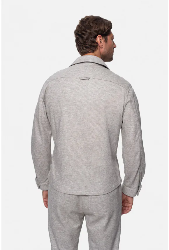 KOSZULA OVERSHIRT MERANO 3344D DŁUGI RĘKAW CUSTOM FIT BEŻOWA Z WEŁNĄ