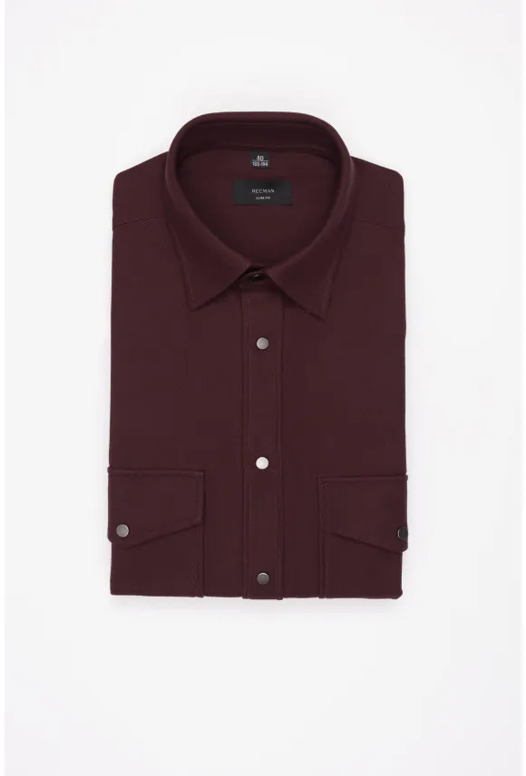 KOSZULA FORMENTO 3345D DŁUGI RĘKAW SLIM FIT BORDOWA Z BAWEŁNY