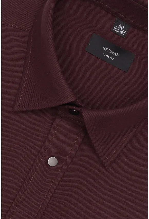 KOSZULA FORMENTO 3345D DŁUGI RĘKAW SLIM FIT BORDOWA Z BAWEŁNY