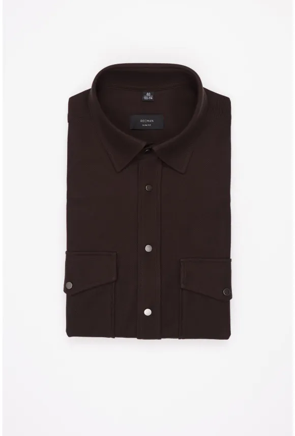 KOSZULA FORMENTO 3345D DŁUGI RĘKAW SLIM FIT BRĄZOWA Z BAWEŁNY
