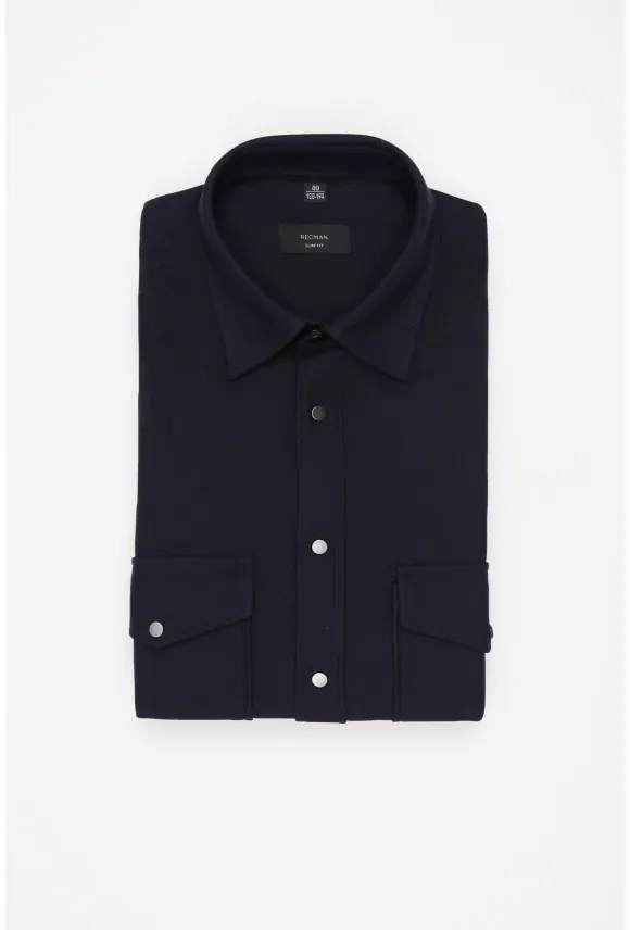 KOSZULA FORMENTO 3345D DŁUGI RĘKAW SLIM FIT GRANATOWA Z BAWEŁNY