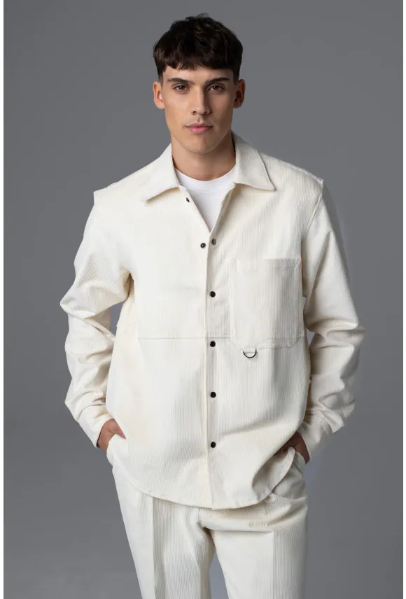 KOSZULA OVERSHIRT UN:CADDO 3349C DŁUGI RĘKAW CUSTOM FIT ECRU SZTRUKSOWA