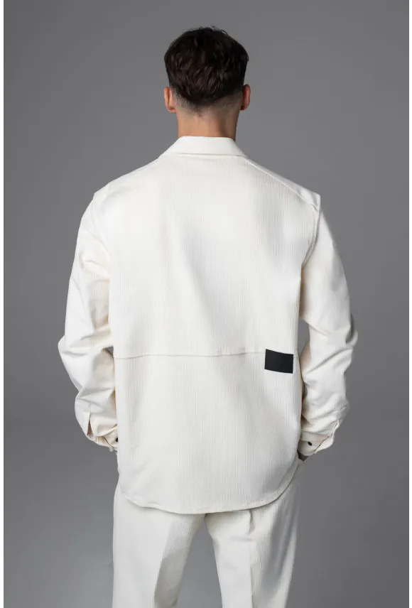 KOSZULA OVERSHIRT UN:CADDO 3349C DŁUGI RĘKAW CUSTOM FIT ECRU SZTRUKSOWA