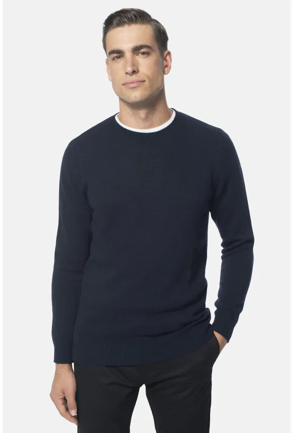 SWETER CREVANT Z OKRĄGŁYM DEKOLTEM GRANATOWY Z WEŁNĄ