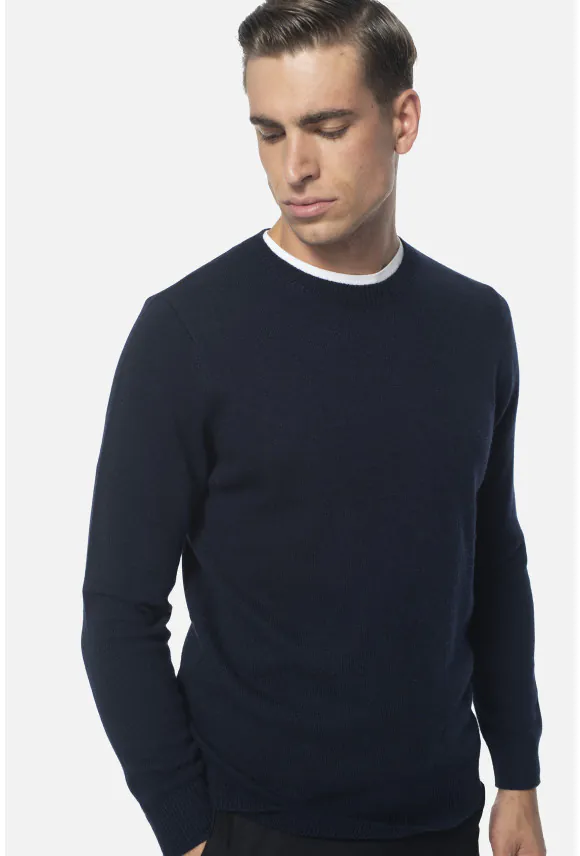 SWETER CREVANT Z OKRĄGŁYM DEKOLTEM GRANATOWY Z WEŁNĄ