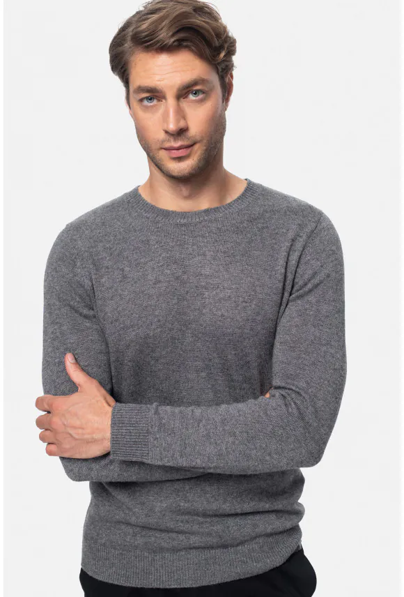 SWETER CREVANT Z OKRĄGŁYM DEKOLTEM SZARY Z WEŁNĄ