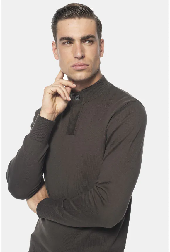 SWETER TIMO TROYER BRĄZOWY Z BAWEŁNĄ