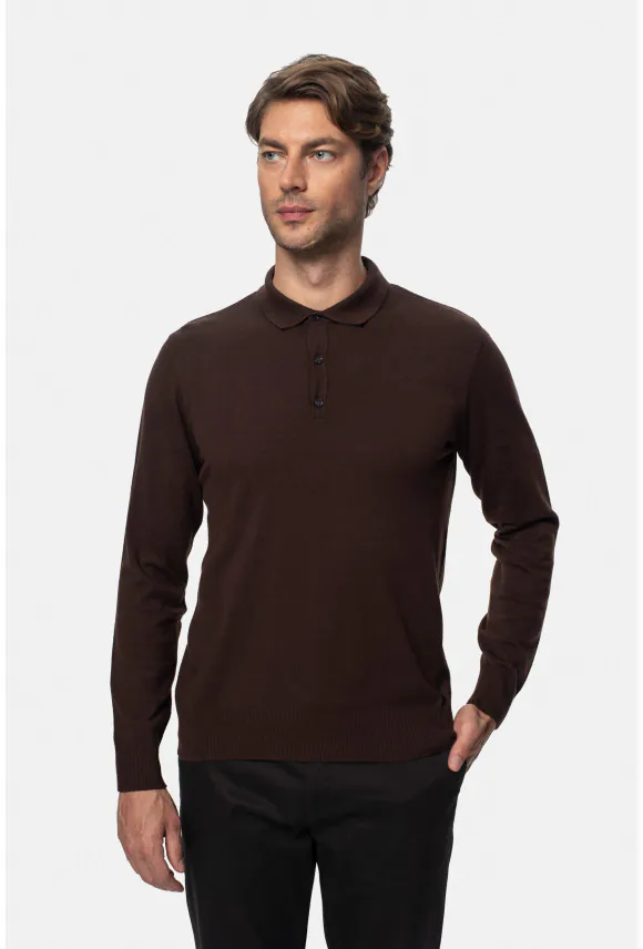 SWETER POZZO POLO BRĄZOWY Z WISKOZĄ