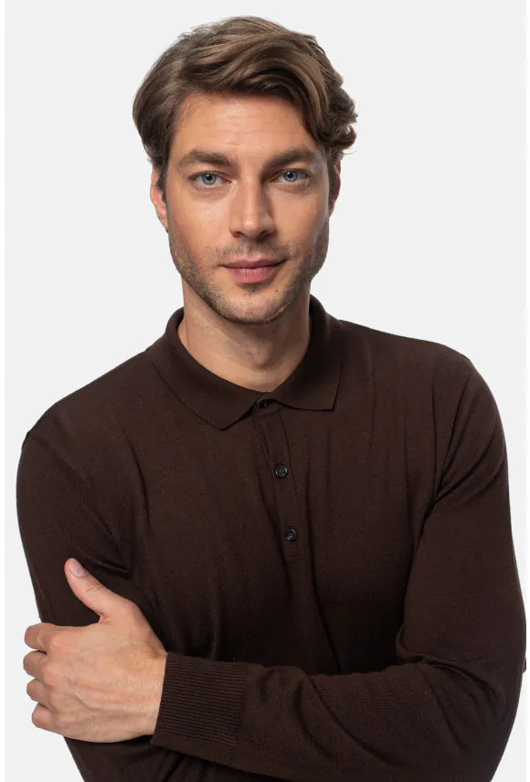 SWETER POZZO POLO BRĄZOWY Z WISKOZĄ