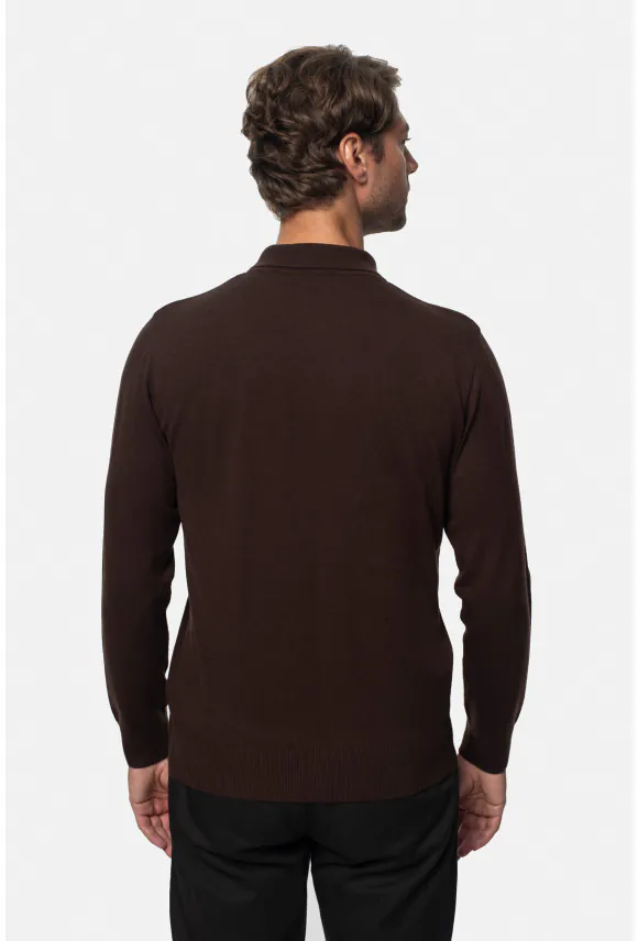 SWETER POZZO POLO BRĄZOWY Z WISKOZĄ