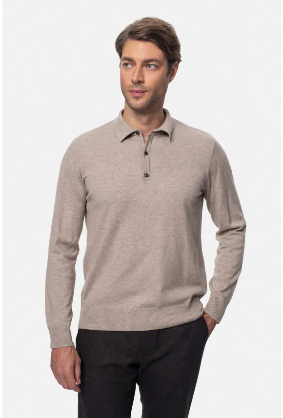 SWETER POZZO POLO BEŻOWY Z WISKOZĄ
