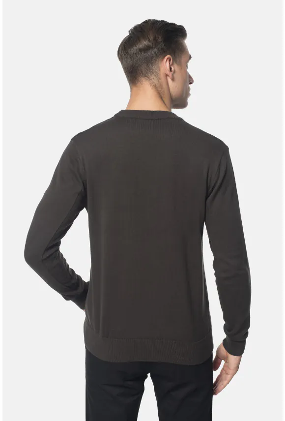 SWETER COMO Z OKRĄGŁYM DEKOLTEM BRĄZOWY Z BAWEŁNĄ