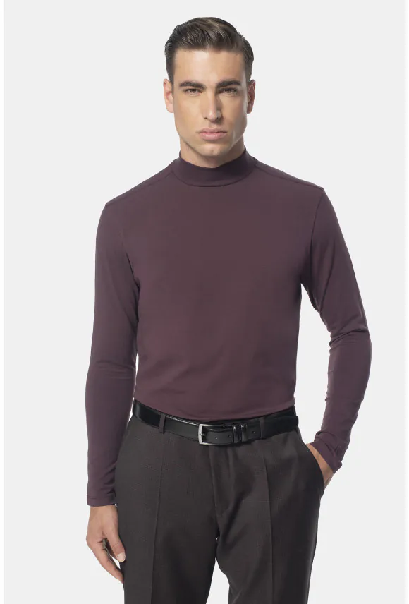 BLUZA ALDEA PÓŁGOLF BORDOWA Z BAWEŁNY