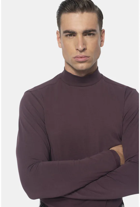 BLUZA ALDEA PÓŁGOLF BORDOWA Z BAWEŁNY