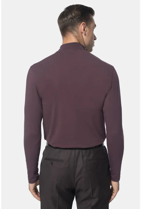BLUZA ALDEA PÓŁGOLF BORDOWA Z BAWEŁNY