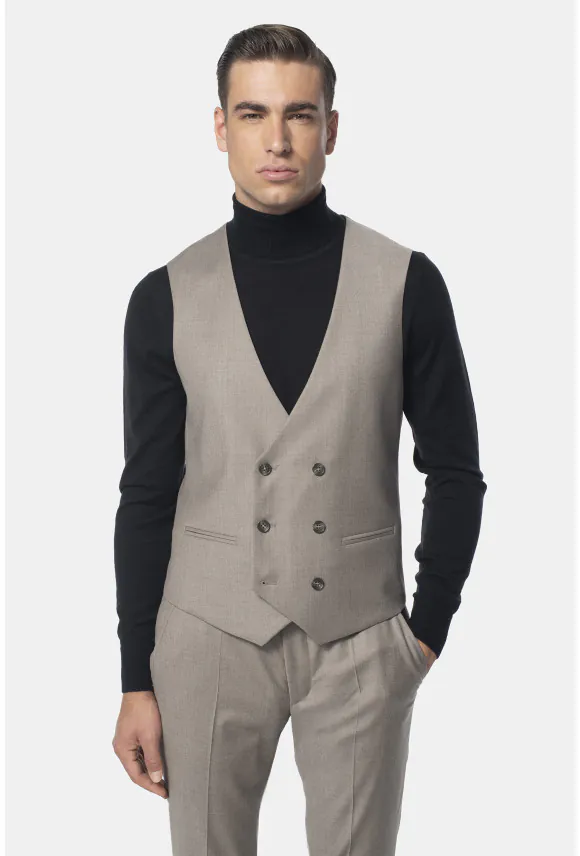 KAMIZELKA CASALE SLIM FIT BEŻOWA DWURZĘDOWA Z WEŁNĄ