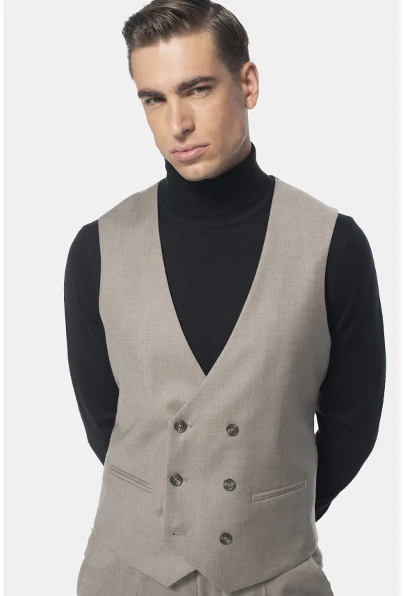 KAMIZELKA CASALE SLIM FIT BEŻOWA DWURZĘDOWA Z WEŁNĄ