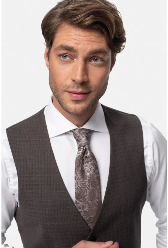 KAMIZELKA SARTENE SLIM FIT BRĄZOWA JEDNORZĘDOWA Z WEŁNĄ