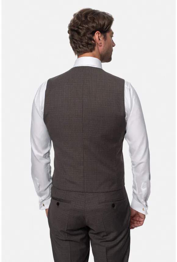 KAMIZELKA SARTENE SLIM FIT BRĄZOWA JEDNORZĘDOWA Z WEŁNĄ