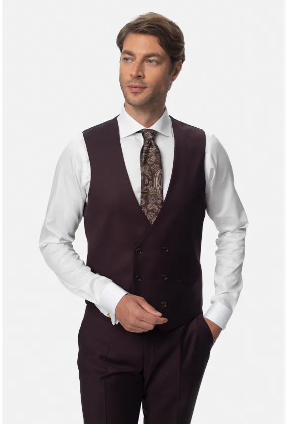 KAMIZELKA MIRABEL SLIM FIT BORDOWA DWURZĘDOWA Z WEŁNĄ