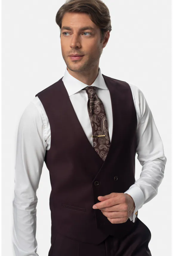 KAMIZELKA MIRABEL SLIM FIT BORDOWA DWURZĘDOWA Z WEŁNĄ