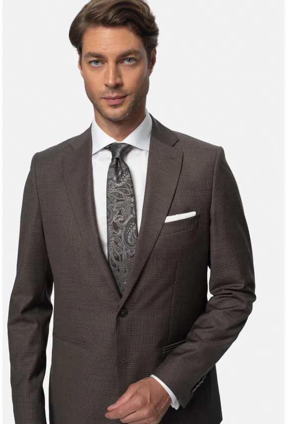 MARYNARKA AGELLO BRĄZOWA SLIM FIT JEDNORZĘDOWA Z WEŁNĄ