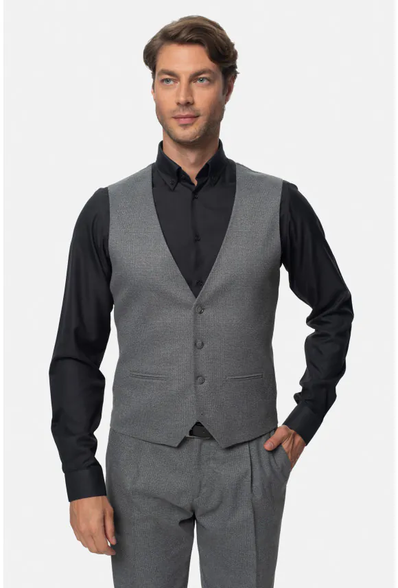 KAMIZELKA RABADE SLIM FIT SZARA JEDNORZĘDOWA