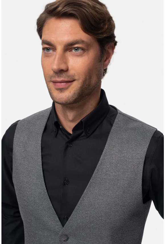 KAMIZELKA RABADE SLIM FIT SZARA JEDNORZĘDOWA