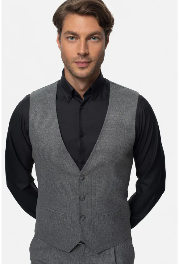 KAMIZELKA RABADE SLIM FIT SZARA JEDNORZĘDOWA