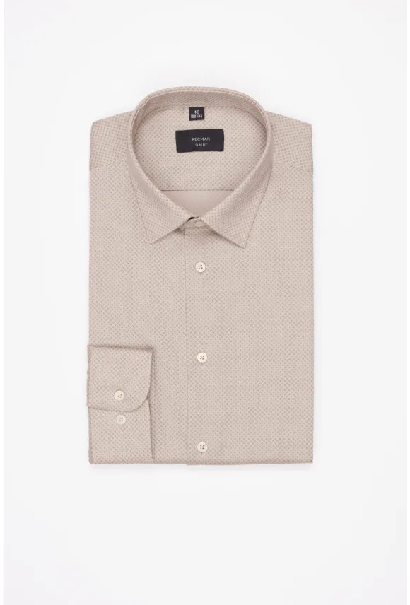 KOSZULA COLINE 3352E DŁUGI RĘKAW SLIM FIT BEŻOWA Z BAWEŁNY