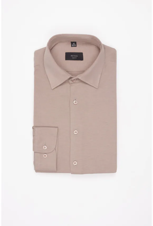 KOSZULA FORMENTO 3321C DŁUGI RĘKAW SLIM FIT BEŻOWA Z DZIANINY