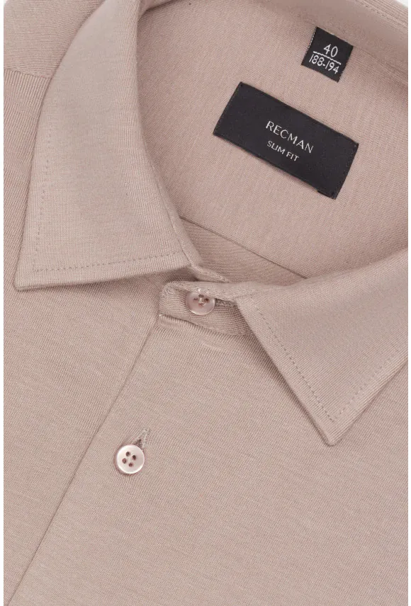 KOSZULA FORMENTO 3321C DŁUGI RĘKAW SLIM FIT BEŻOWA Z DZIANINY