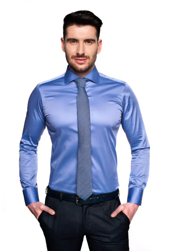 KOSZULA WINCODE 2405 DŁUGI RĘKAW SLIM FIT NIEBIESKI